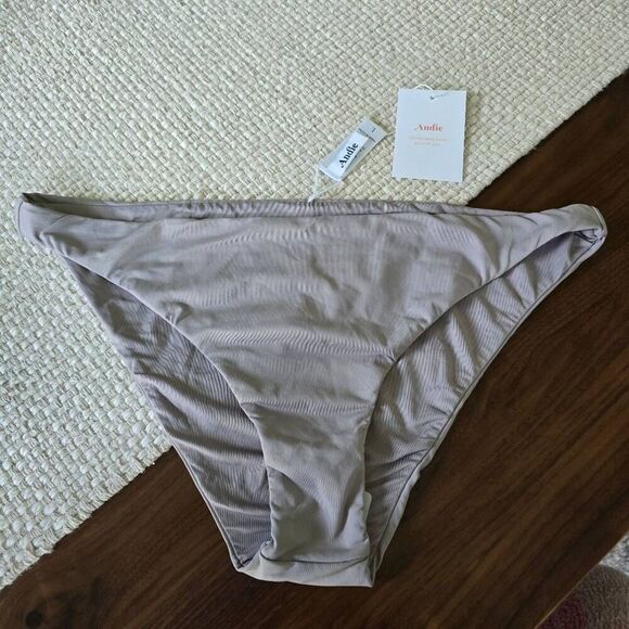 Andie Cheeky Swim Bottoms Women's Large Stone Gray Lined Summer Beach Preppy - Picture 1 of 5